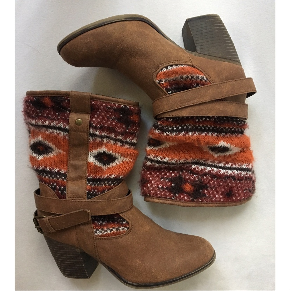 🎉HP🎉 Candies Cognac Brown Boots with Knit Fabric